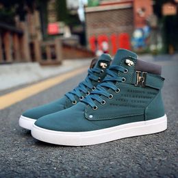 Casual Shoes Spring Retro Green Men's High Top Sneakers Suede Leather Vulcanised For Man Lace-up Anti-slip Men Skateboarding