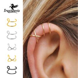 Earrings Trusta 100% 925 Sterling Silver Contracted Twist Ear Cuff Clip On Earrings For Women Girl Without Piercing Earings Jewelry DA457