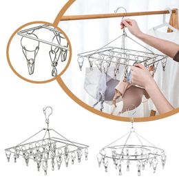 Hangers Stainless Steel Windproof Clothespin Laundry Hanger Sock Towel Drying Peg Airer Hook Dryer Clothes Clothesline Bra Rack H5G5