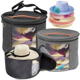 Racks Foldable Hat Box Felt Stackable Round Popup Container Hat Storage Bag with Window Men and Women Travel Hat Box Toy Organizer