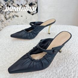 Slippers Handmade Woman Shoes Genuine Leather Pointed-Toe Strange Style Mules Pump Stiletto Ladies Office Lady Botas Mujer