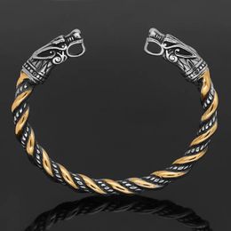 Norse Viking Wolf Head Bracelet Stainless Steel Opening Adjustable Wristband Cuff Snake Bangle for Men Fashion Jewellery Wholesale 240423