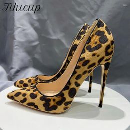 Dress Shoes Tikicup Leopard Suede Women Comfortable Pointy Toe High Heel Sexy Slip On Stiletto Pumps For Shorts Skirts Big Size 33-46