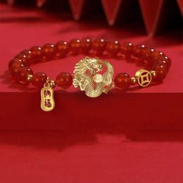 Bangle 2024 Chinese Year of the Dragon Bracelets for Women Lucky Red Beaded Animal Handmade Bracelets Friendship Blessing Jewellery Gifts