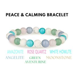 Strands Peace & Calming Bracelet Angelite Rose Quartz Moonstone Green Aventurine White Howlite 8 mm Natural Stone Inner Peace Crystals