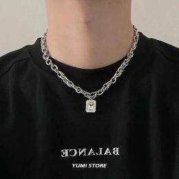 Necklaces Hip Hop Square Zircon Necklace For Men Women Titanium Steel Male Pendant Sweater Chain Jewellery Charm Kpop Unisex Accessories