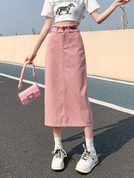 Skirts GUUZYUVIZ High Waist Denim Skirt Women Pink A-line Long Slim Wrapped Hip Jean For Ladies