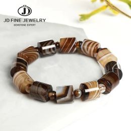 Bracelets JD Genuine 12mm Natural Coffee Lace Agate Bracelets Men Handmade Tibetan Buddha Hand String Barrel Rosary Prayer Beads Bangles