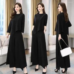 Work Dresses Women Long Culottes Suit Elegant Top With Irregular Hem Blouse Wide Leg Trousers Plus Size Commute Set For