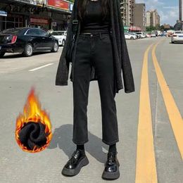 Women's Jeans Women High Waist Black Ankle Length Simple Basic All-match Korean Style Streetwear Casual Female Thick Straight Bottom