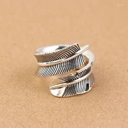 Cluster Rings 925 Sterling Silver Takahashi Kagura Goro Retro Thai Ring Fashion Open Ended Feather Male