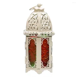 Candle Holders Moroccan Style Holder Iron Art Glass Lantern Lamp Living Room Bedroom Decoration Stand Home Desktop Ornament