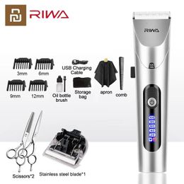 Youpin RIWA Hair Clipper Professional Electric Trimmer For Men With LED Screen Washable Rechargeable Men Strong Power Steel Head 240408