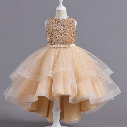 Barnklänning Princess Dress med Bow Solid Color Sequin Performance Cake Dress