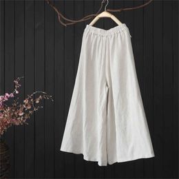 Women's Pants Capris Cotton And Linen Skirt WomenS Loose Summer Thin Drooping Wide Leg Pants Half Loose Tight Waist Thin Casual Pants Clothes Y240422