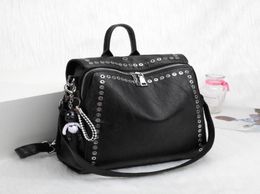 Outdoor Bags Fashion Black PU Leather Backpack Female Shoulder For Adolescent Girls Casual Bag Rivet Multifunction Travel1402660