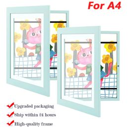 Frame Children Art Frames Kids A4 Artwork Storage Rack Magnetic Front Open Changeable for Poster Photo Drawing Paintings Pictures 2PCs