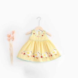 Girl's Dresses Summer Girls Embroider Princess Dress Baby Girl Duckling Applique Embroidered Sleeveless Cute ChildrenS Knee-Length H240423