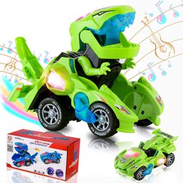 2 in 1 Deformation Car Toys Automatic Transform Robot Model Dinosaur With Light Music Early Educational Dino Toy For Boy Gift 240422