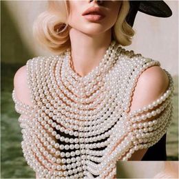 Waist Chain Belts Luxury White Pearl Chest Breast Shoder Body Beaded Necklace For Women Beach Jewellery Prom Party Deco 240415 Drop Deli Dhvip