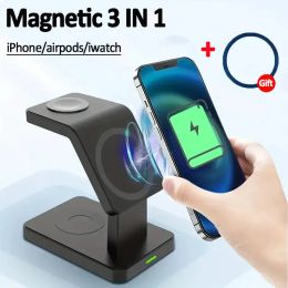 Chargers 3 In 1 Magnetic Wireless Charger Stand for iPhone 15 14 13 12 Pro Max Apple Watch 18 AirPods Macsafe Fast Charging Station Dock