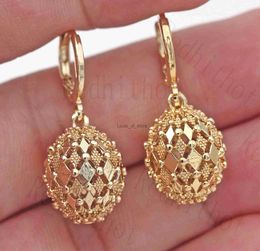 Dangle Chandelier Exquisite Gold Colour Earrings Classic Creativity Metal Engraving Pattern Rhombus Hollow Sphere Drop H240423