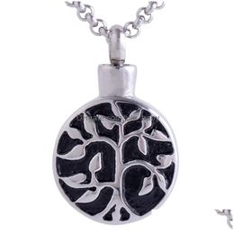 Lockets Vintage Stainless Steel Peacef Tree Pattern Round Pendant Bead Chains Necklace Keepsake Memorial Urn Openable Put In Per Dro Dhtrw