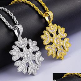 Pendant Necklaces Az Hip Hop Copper Snowflake Iced Out For Women Men Rock Long Chain Necklace Jewellery Accessories Drop Delivery Dhdpw