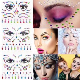 Tattoos 3D Tattoo Sticker Waterproof for Women Face Jewels Rhinestone Eye Stickers Kids Face Glitter Festival Fake Tattoo Art Rave