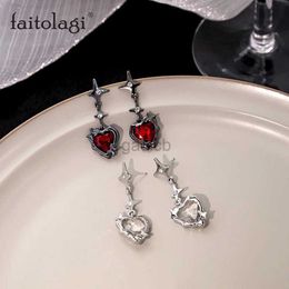 Dangle Chandelier Gothic Dark Red Heart Star Earrings Y2K Red Zircon Love Cross Star Dangle Earring Gothic Irregular Heart Pendant Earrings Party d240323