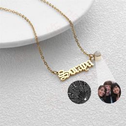 Necklaces 3UMeter Customised Name Projection Photo Stainless Steel Pendant Necklace for Women 100 Languages I Love You Necklace Gift