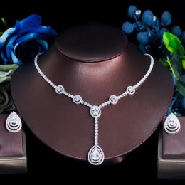Necklaces ThreeGraces Sparkling Cubic Zirconia Water Drop Shape Fashion Stud Earrings Necklace Set for Ladies Banquet Party Jewellery TZ688
