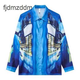 Fashion Designer Men's and Women's Shirts Beach Leisure Long Sleeved Shirt Real Night Street Brand Digital Printed Loose Cardigan