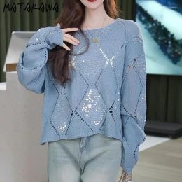 Women's Sweaters Matakawa Sequins Sweater Women Tops Solid Spring Autumn Korean Fashion Sweet Pull Femme Loose Casual Simple Retro Pullovers