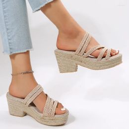 Slippers Women's Shoes Summer Fashion Vintage Open Toe Chunky Heel Outdoor Platform Ladies Female Sandals