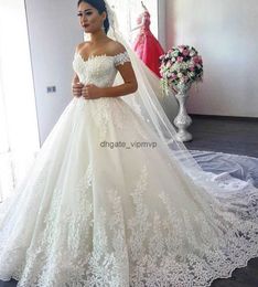 Elegant Ball Gown Appliques Wedding Dress 2022 Off The Shoulder Lace Country Wedding Gowns Corset Church Garden Women Bride Party Dresses Real Picture China Bridal