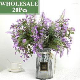 Decorative Flowers Wholesale 20pcs Artificial Lavender Bride Bouquet Persian Fern Leaves Fake Flower Plant Garland Home Garden Decoration