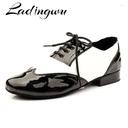 Dance Shoes Ladingwu Men's Latin Male Genuine Leather Modern Ballroom Square 2.5CM