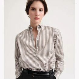 Women's Blouses Nordic Striped Cotton Blended Shirt Casual Loose Profile Women