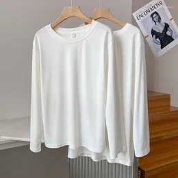 Women's T Shirts 2024 Women Spring Summer Cotton White O-Neck Long Sleeve Pure Color Tees Top Clothes Oversize