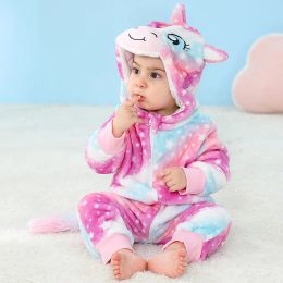 One-Pieces Baby Rompers Winter Flannel Costumes for Girls Boys Toddler Children Outfits Kids Overall Animals Tiger Lion Unicorn Fox Owl Cow