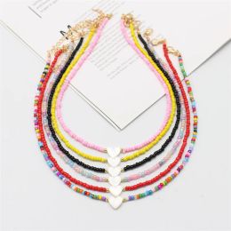 Necklaces Boho Natural Shell Heart Simple Beads Necklace Fashion Sweet Neck Collar Choker Short Chain Handmade Collier Female Jewelry Gift