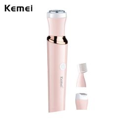 Clippers Kemei Facial Hair Removal Body Hair Trimmer Women 3 In 1 Eyebrow Razor Hair Remover Rechargeable Painless Lips Body Face Shaver