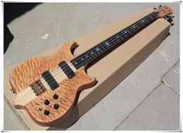 Factory Custom Natural Wood Color 4String Electric Bass Guitar with Gold HardwareActive pickupsFlame Maple VeneerOffer Customi9977055