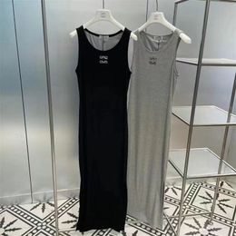 Women's Summer Casual dress Designer Split sleeveless Slim dresses Fresh breathable cotton U-neck 2xs-L Black gray sexy straight skirt