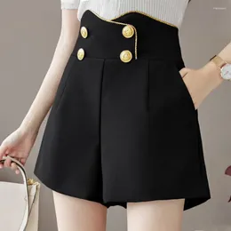 Women's Shorts Elegant Fashion Zipper Pockets Button Short Woman 2024 Summer Office Lady Commute All-match High Waist Wide Leg
