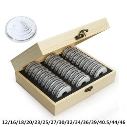 Bins 30/50/100pcs Coin Storage Box Wooden Coin Capsule Case With Protector Gasket For Commemorative Coins Medal Collection Supplies