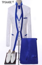 White Royal Blue Rim Stage Clothing For Men Suit Set Mens Wedding Suits Costume Groom Tuxedo Formal Jacketpantsvesttie7097653