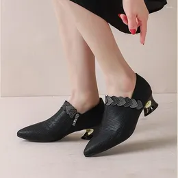 Dress Shoes Women Exquisite High Heel Casual Breathable Pumps Pointed Toe Thick Heels Fashion Female Elegant Footwear