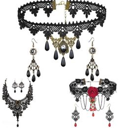 Necklaces Handmade Exaggerated Jewellery Set Gothic Jewellery Black Lace Necklace & Earring Women Accessories Party Jewellery